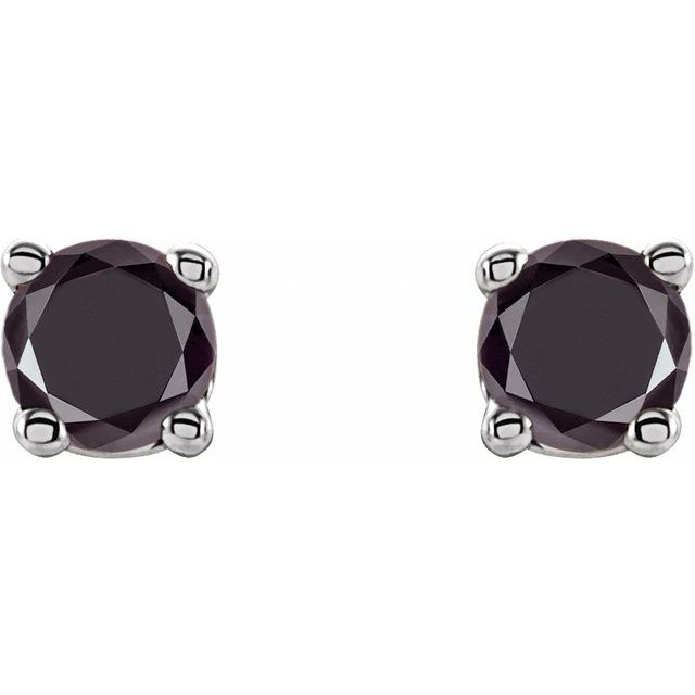 14K Yellow Or White Gold Round Opaque, Black Friction 4-Prong Natural Black Diamond Stud Earrings