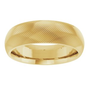 14K Yellow Gold 6 Mm Polished Half Round Knurl Design Band Size 10