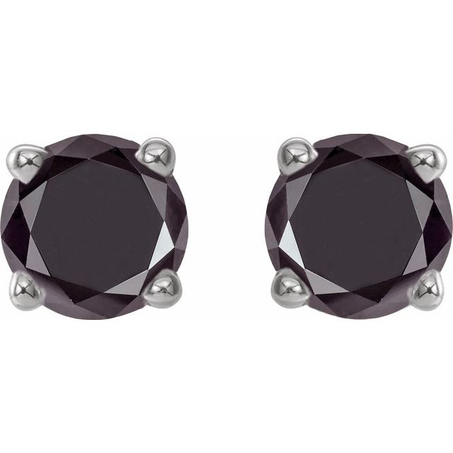 14K Yellow Or White Gold Round Opaque, Black Friction 4-Prong Natural Black Diamond Stud Earrings