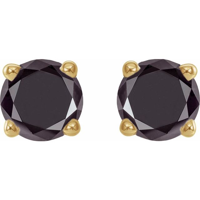 14K Yellow Or White Gold Round Opaque, Black Friction 4-Prong Natural Black Diamond Stud Earrings