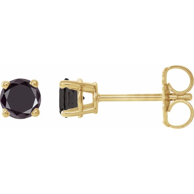 14K Yellow Or White Gold Round Opaque, Black Friction 4-Prong Natural Black Diamond Stud Earrings