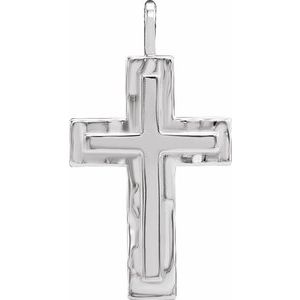14K White Gold 24.47 X 13.4 Mm Polished Mens Texture Finish Cross Pendant