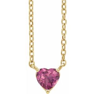 14K Yellow Gold Heart 4 X 4 Mm Natural Pink Tourmaline Solitaire Necklace, Length: 18 In