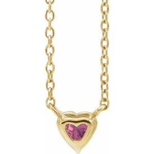 14K Yellow Gold Heart 4 X 4 Mm Natural Pink Tourmaline Solitaire Necklace, Length: 18 In