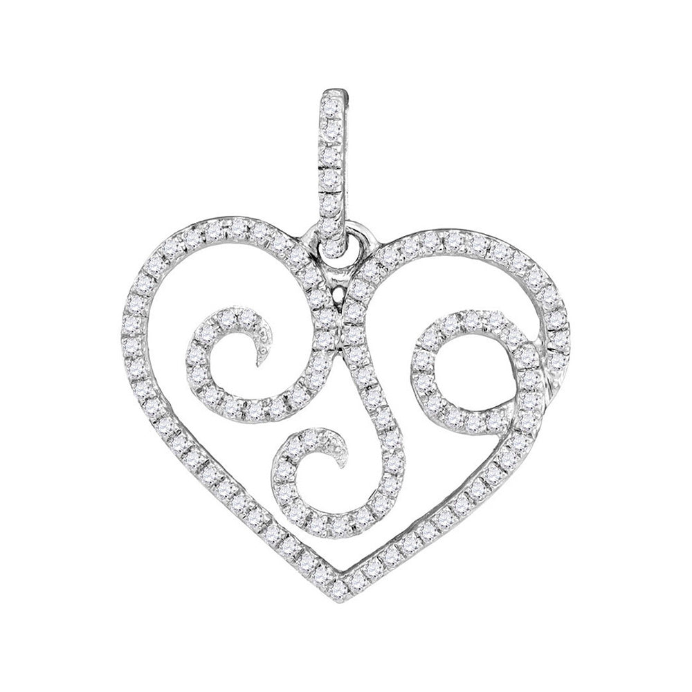 10K White Gold Womens Round Diamond Curl Heart Pendant 1/3 Cttw, Length: 0.94 In, Width: 0.85 In