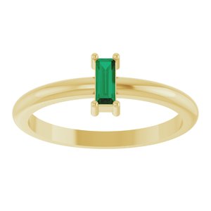 14K Yellow Gold Straight Baguette 5 X 2 Mm Polished Lab-Grown Emerald Stackable Ring Size 7