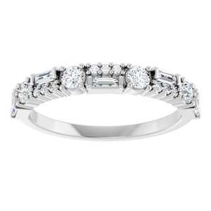 14K White Gold Round 2.5 Mm Polished 3/8 Ctw Natural Diamond Double-Row Double Row Anniversary Band Size 7