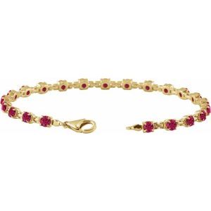 14K Yellow Gold Round 3.5 Mm Lab-Grown Ruby Line Bracelet, Length: 7.25 In