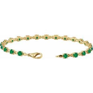 14K Yellow Gold Round 3.5 Mm Lab-Grown Emerald Line Bracelet, Length: 7.25 In