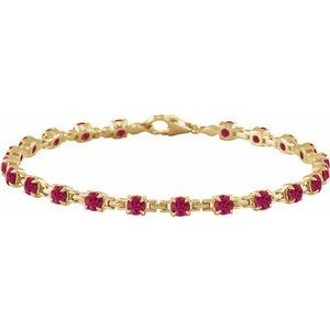 14K Yellow Gold Round 3.5 Mm Lab-Grown Ruby Line Bracelet, Length: 7.25 In