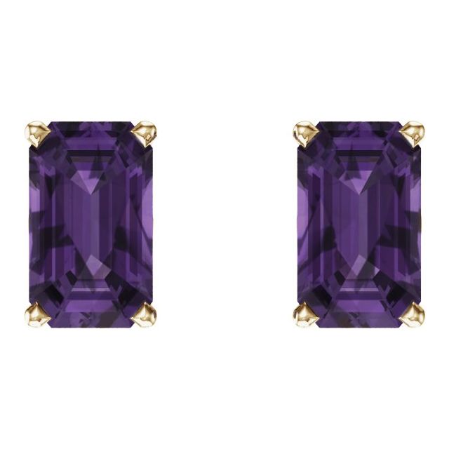14K Yellow Gold Emerald 5 X 3 Mm Friction Backs Polished Natural Amethyst Earrings With Backs