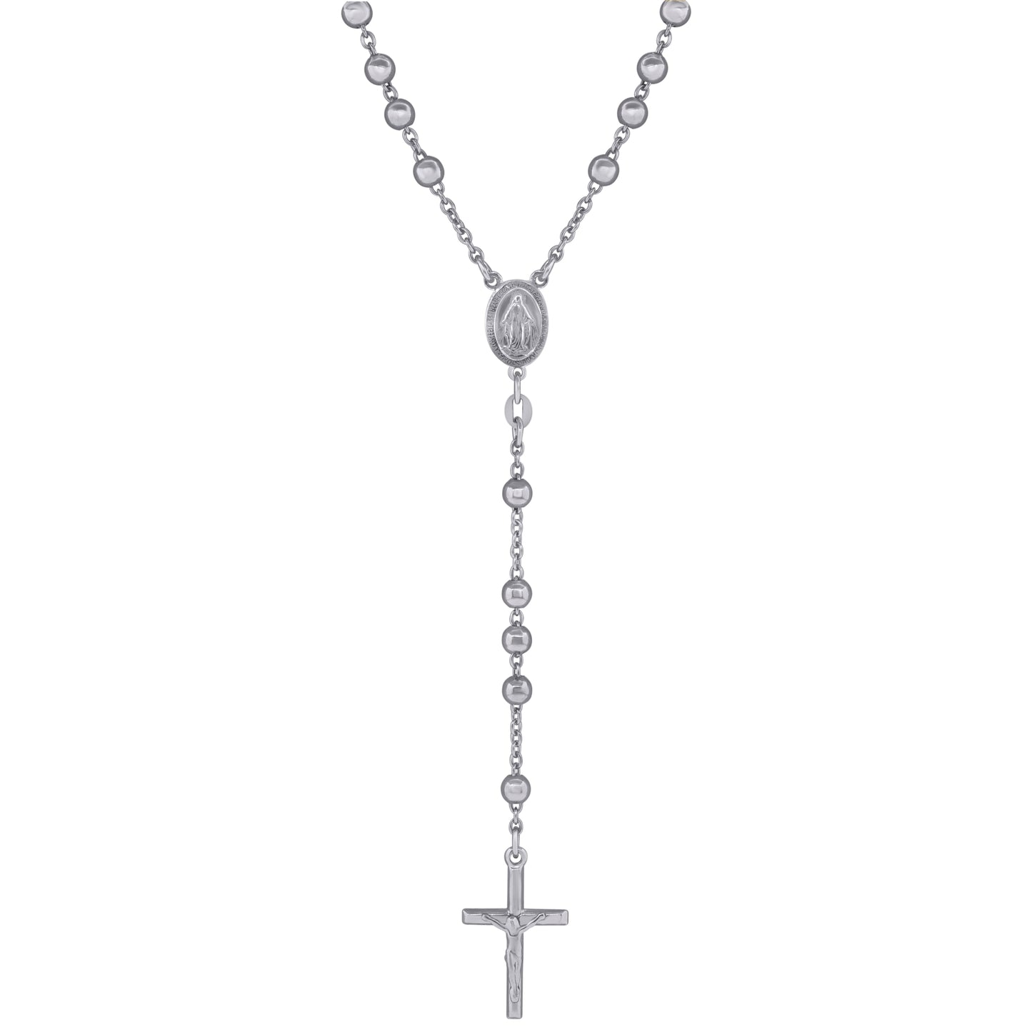 Sterling Silver Or Yellow-Tone Or Rhodium Plated Unisex Rosary Necklace