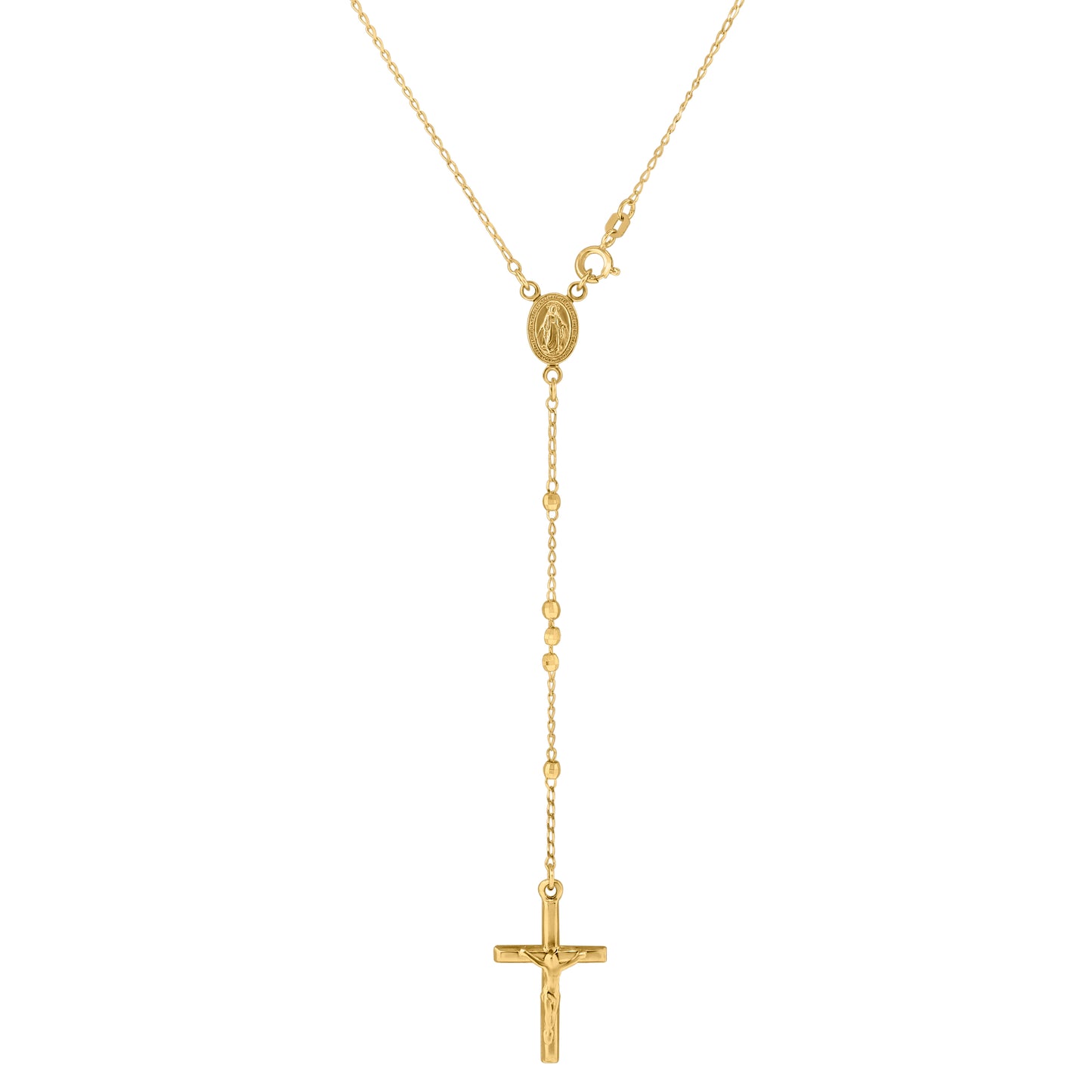 Sterling Silver Or Yellow Tone Or Rhodium Plated Unisex Diamond-Cut Rosary Necklace