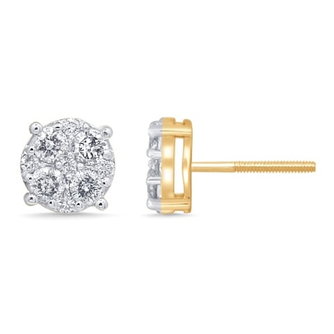 10K Yellow Gold 0.98-1.04 Cttw Diamond King Flower Earrings