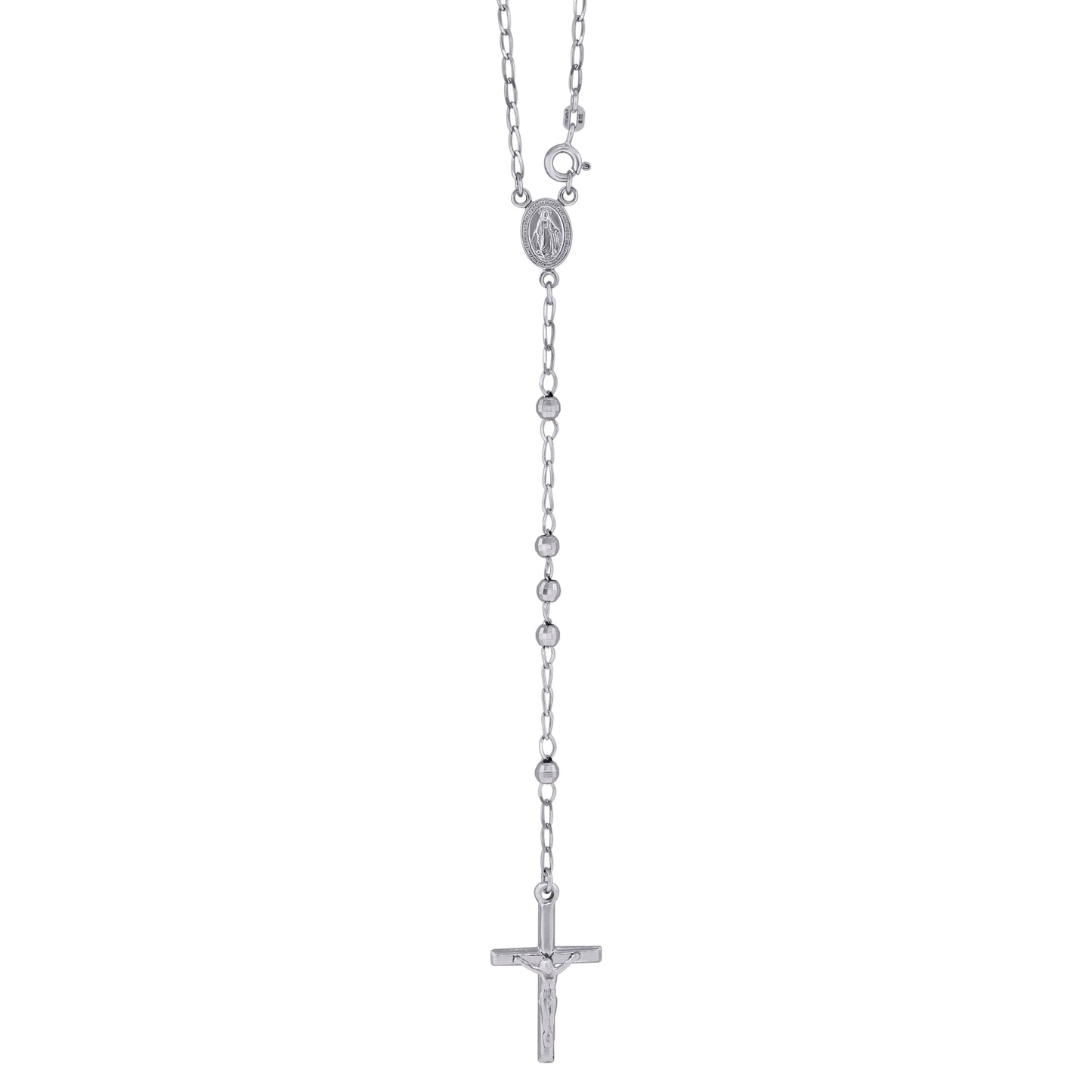 Sterling Silver Or Yellow Tone Or Rhodium Plated Unisex Diamond-Cut Rosary Necklace