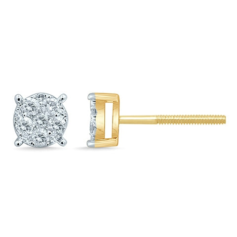 10K Yellow Gold 0.31-0.36 Cttw Diamond King Flower Earrings