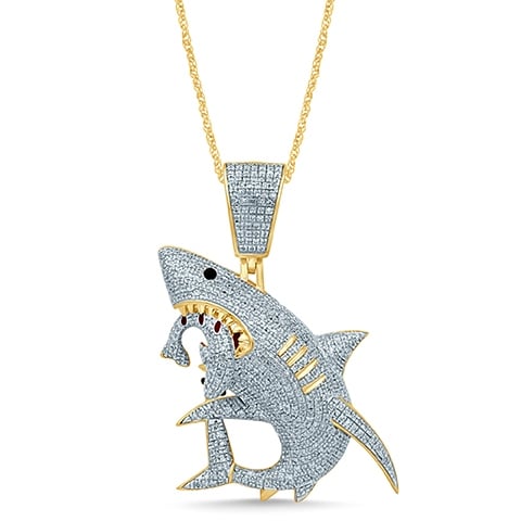 10K Yellow Gold 1.48- 1.53 Cttw Diamond Shark Charm