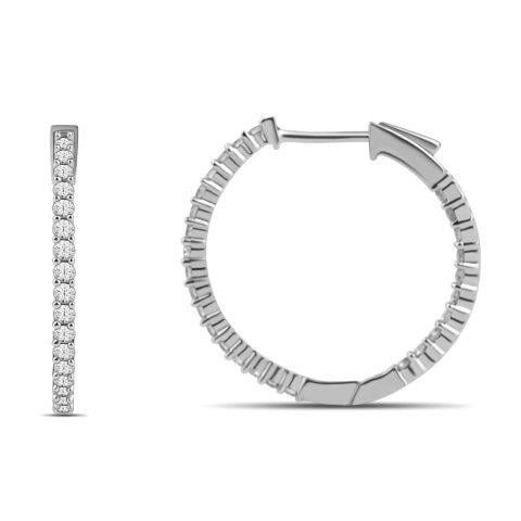 14K White Gold 1.00 Cttw Diamond Hoop Earring
