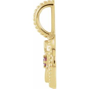 14K Yellow Gold Zodiac Pisces Round 2 Mm G-H I1 Natural Rhodolite Garnet And .005 Ctw Natural Diamond Pisces Pendant