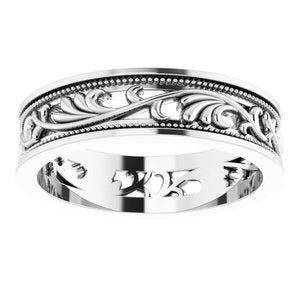 10K White Gold 6.4 Mm Polished Floral Band Size 11.5