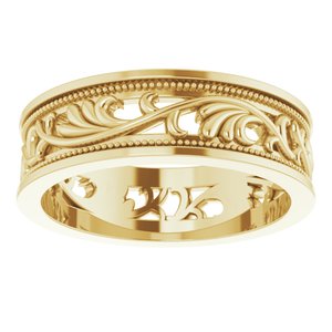 14K Yellow Gold 6.4 Mm Polished Floral Band Size 8