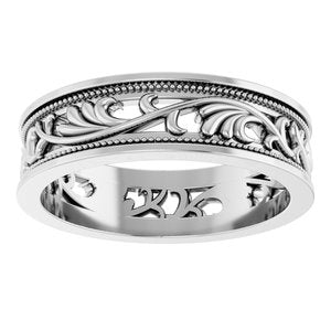 14K White Gold 6.4 Mm Polished Floral Band Size 10