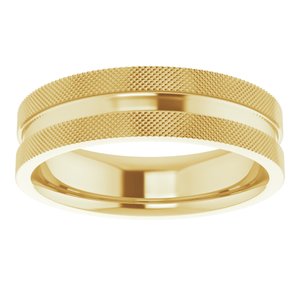 14K Yellow Gold 6 Mm Polished Knurled Patterned Wedding Band Size 10