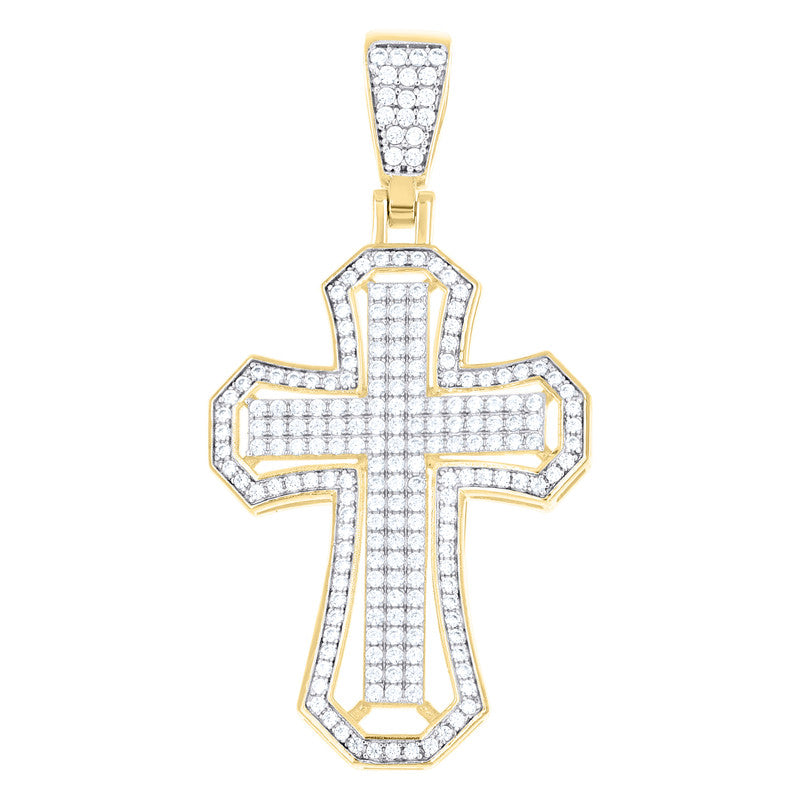 925 Sterling Silver Yellow-Tone Mens Cubic-Zirconia Cross Religious Charm Pendant