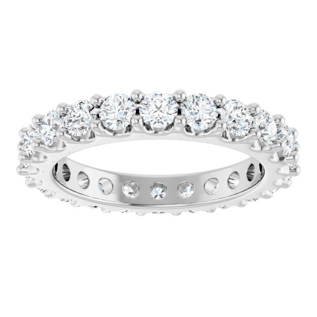 14K White Gold Round 3 Mm Si2-Si3, G-H Polished 2 Ctw Natural Diamond Eternity Band, Size 7