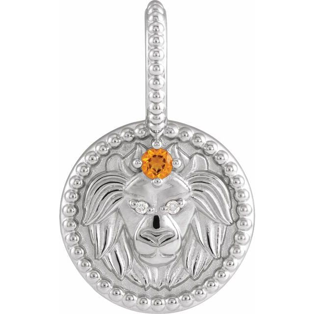 Sterling Silver Round 2 Mm I1, G-H Polished Natural Citrine And .005 Ctw Natural Diamond Leo Charm/Pendant
