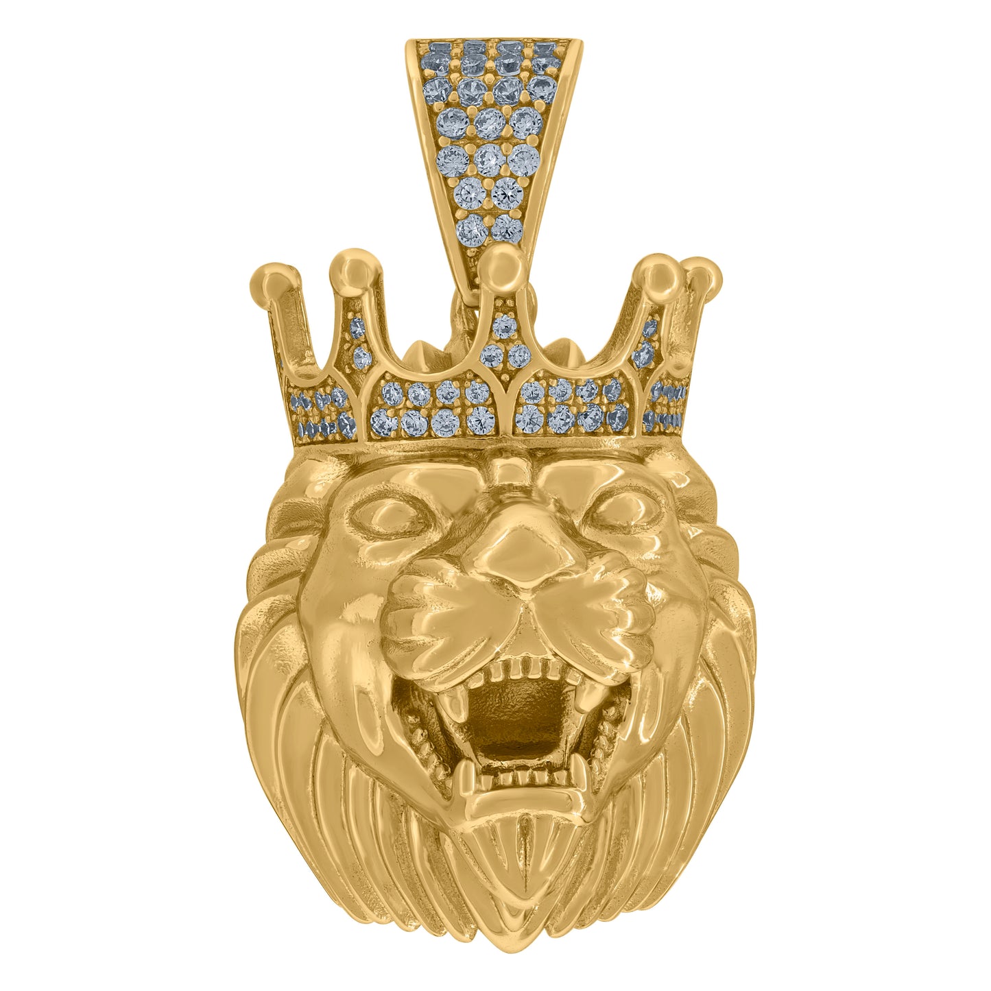 Sterling Silver Mens Cubic Zirconia Animal Lion Charm Pendant