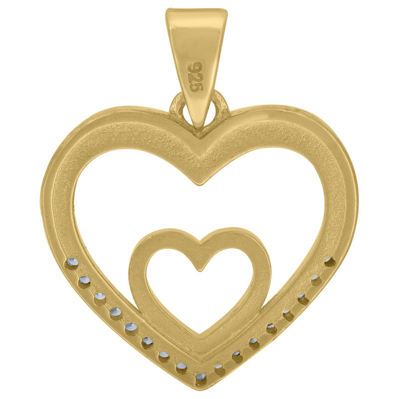 925 Sterling Silver Womens Cubic-Zirconia Double Heart Charm Pendant