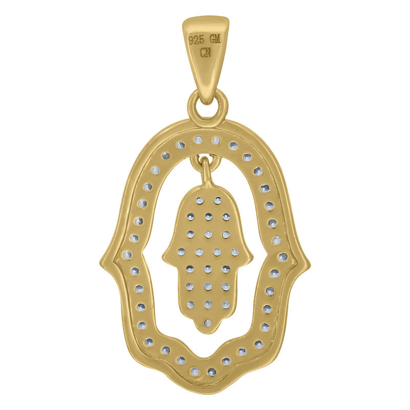 925 Sterling Silver Unisex Cubic-Zirconia Humsa Symbol Religious Charm Pendant