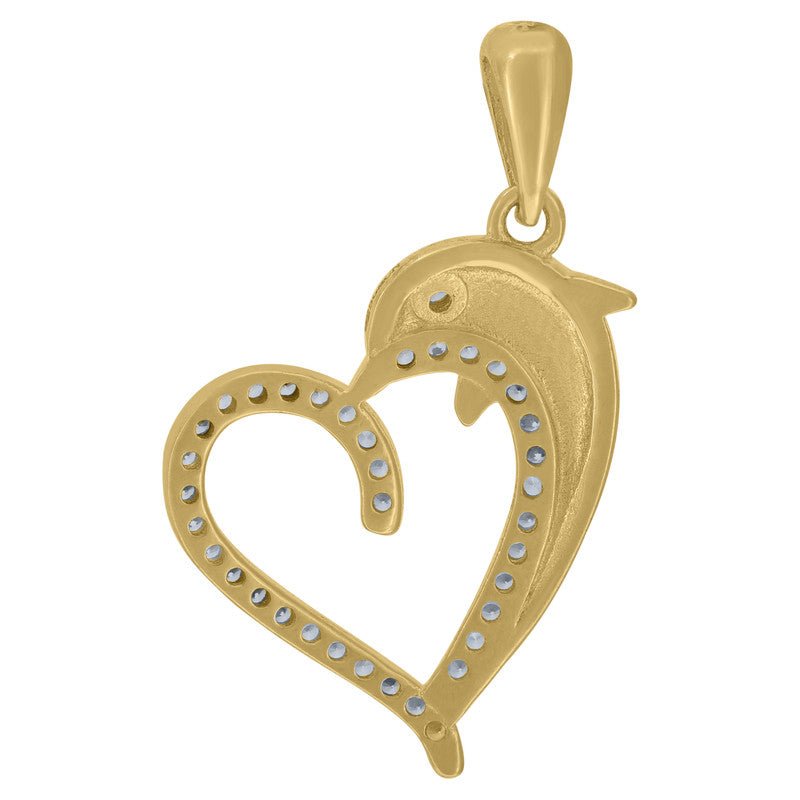 925 Sterling Silver Womens Cubic-Zirconia Dolphin Heart Charm Pendant