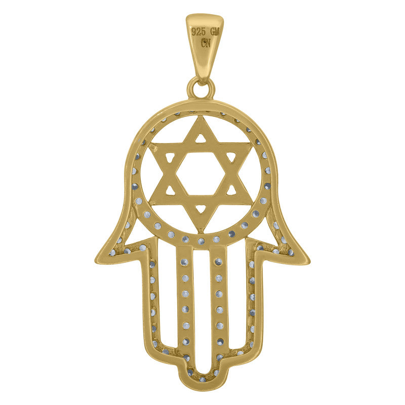 925 Sterling Silver Unisex Cubic-Zirconia Humsa Symbol Religious Charm Pendant