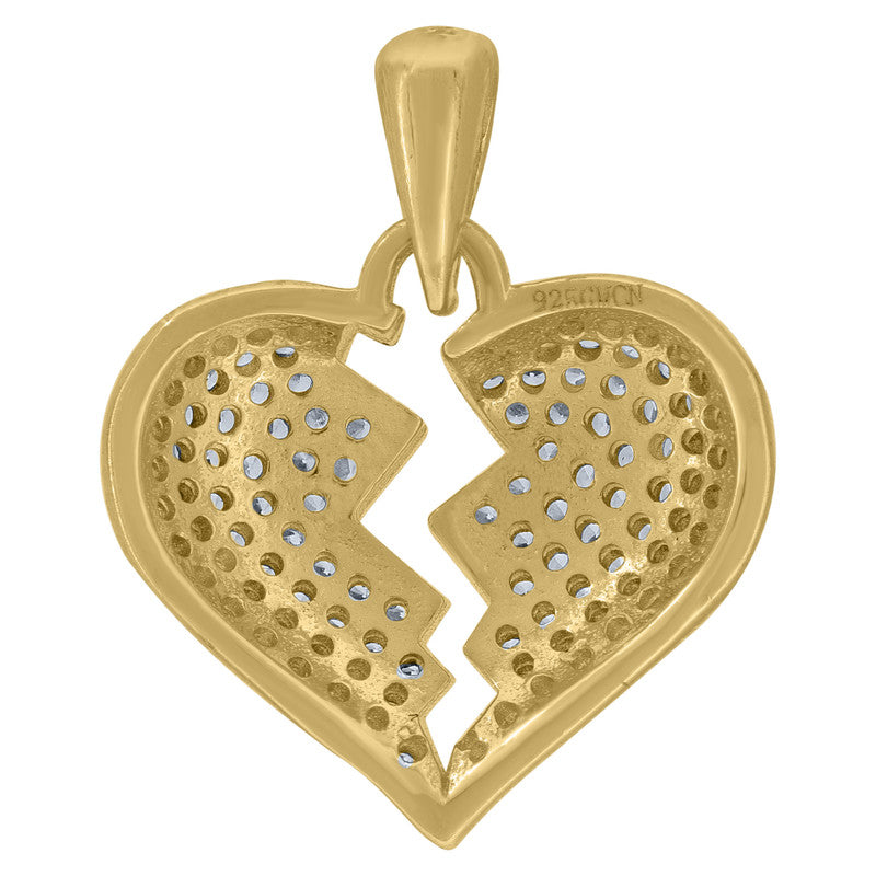 925 Sterling Silver Womens Cubic-Zirconia Broken Heart Charm Pendant