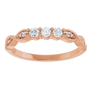14K Rose Gold Natural Diamond Round 2.5 Mm Natural Diamond Polished 1/5 Ctw Natural Diamond 3-Stone Anniversary Band Size 7