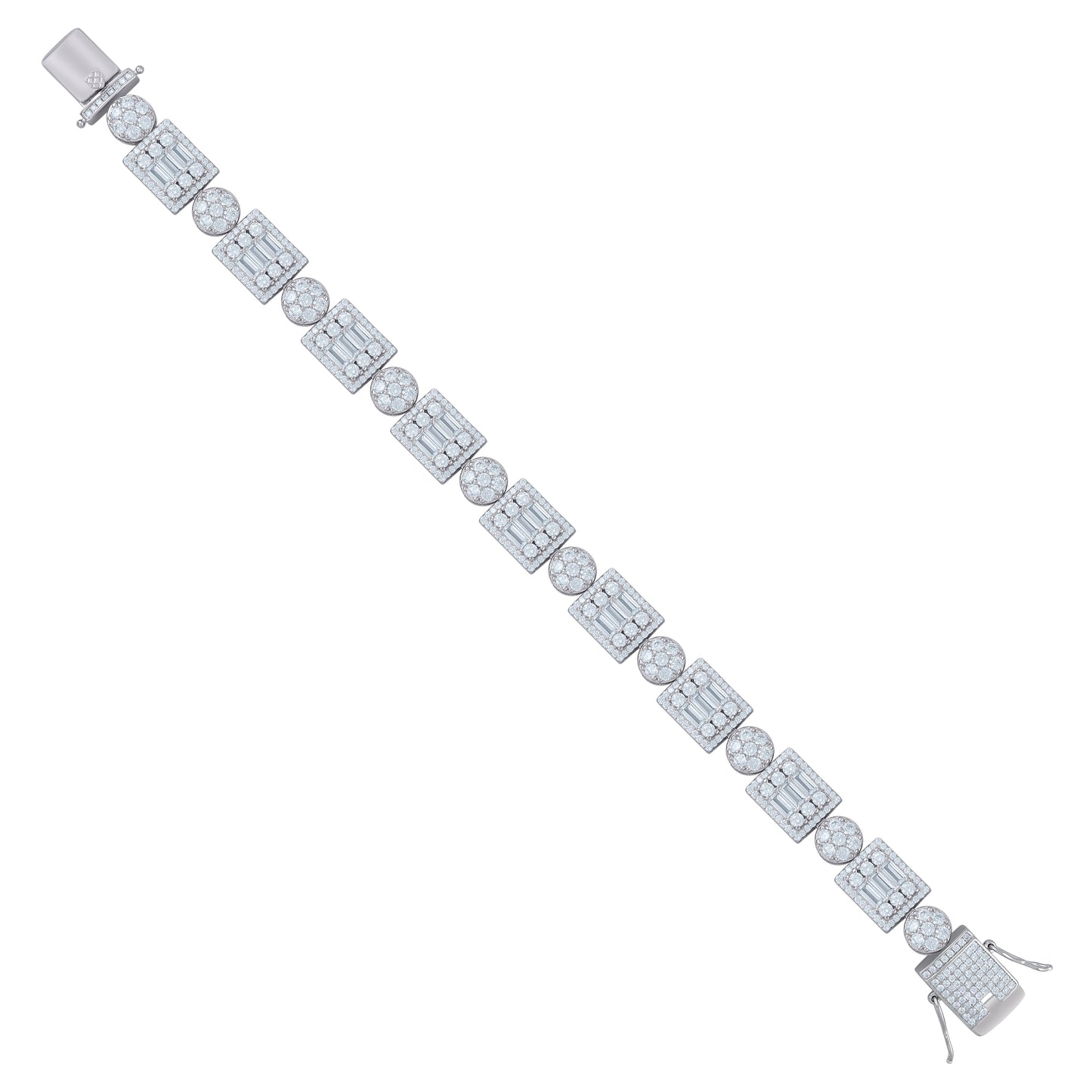 Sterling Silver Mens Baguette Cubic-Zirconia Fashion Link Bracelet Size 9