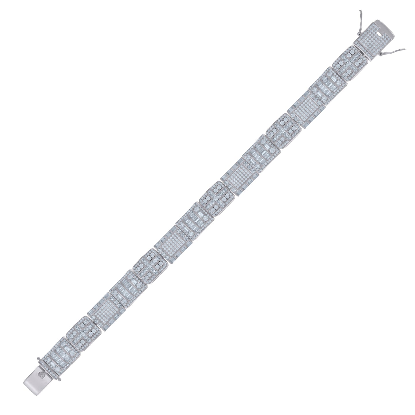 Sterling Silver Mens Baguette Cubic-Zirconia Fashion Link Bracelet Size 9