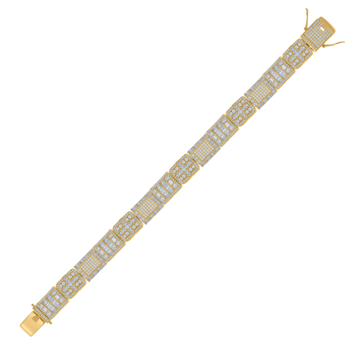 Sterling Silver Mens Baguette Cubic-Zirconia Fashion Link Bracelet Size 9