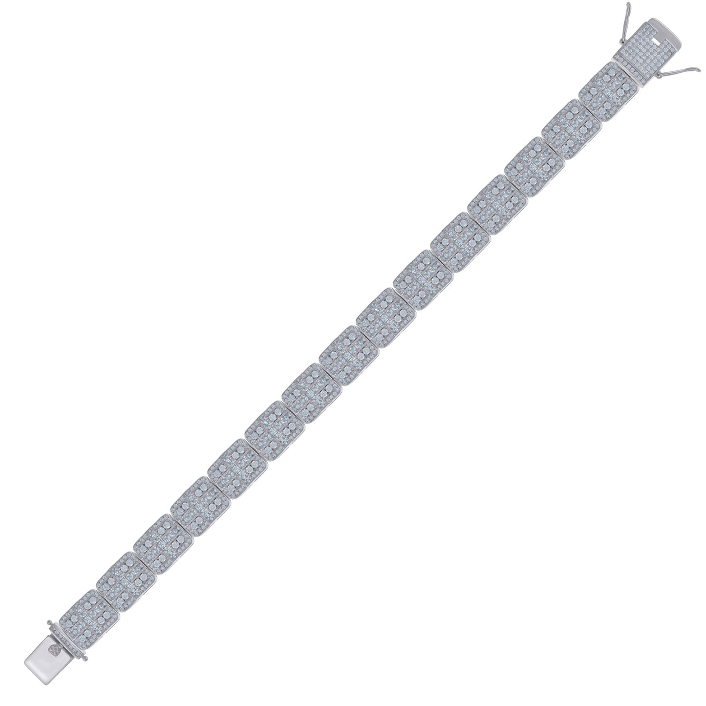 Sterling Silver Mens Baguette Cubic-Zirconia Fashion Link Bracelet Size 9