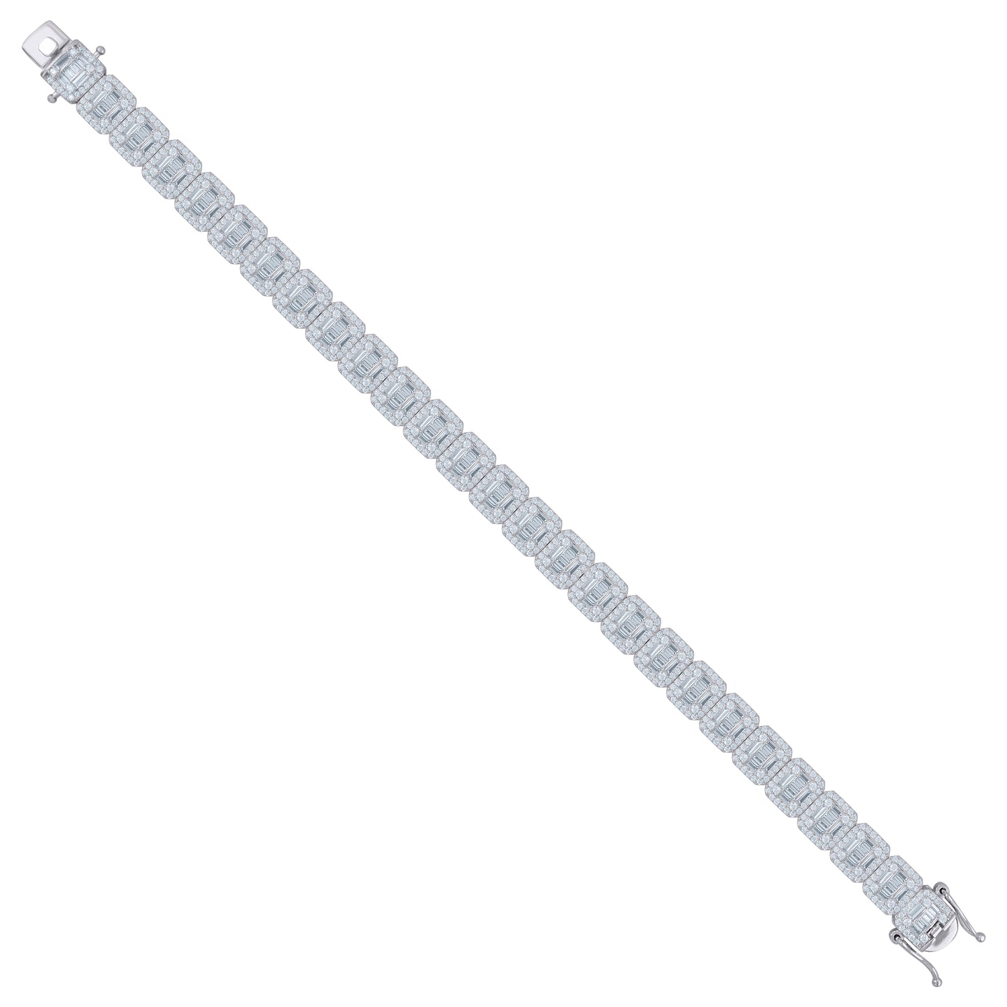 Sterling Silver Mens Baguette Cubic-Zirconia Fashion Link Bracelet Size 9
