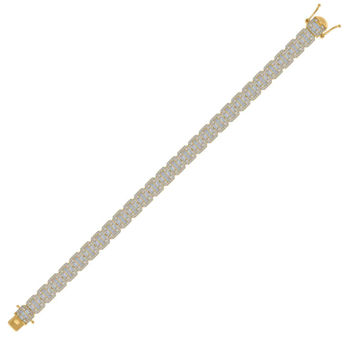 Sterling Silver Mens Baguette Cubic-Zirconia Fashion Link Bracelet Size 9