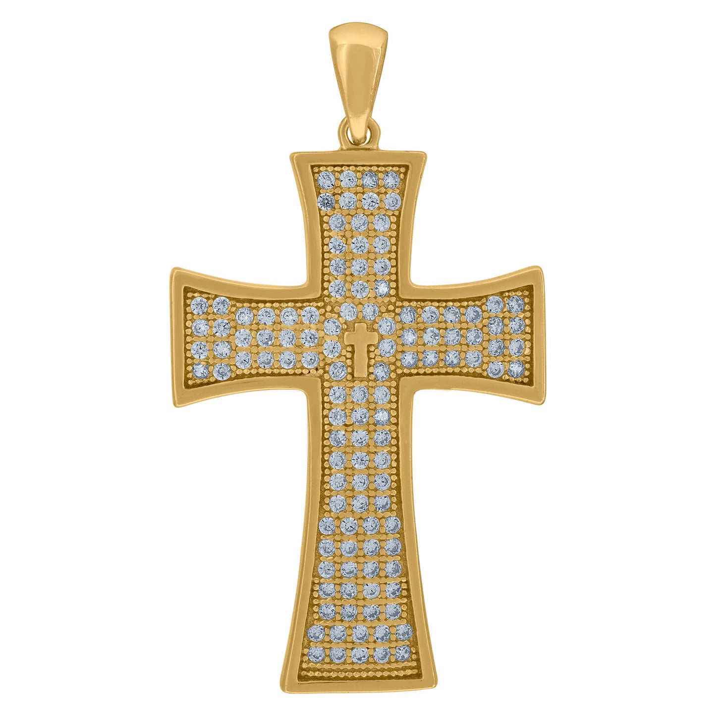 Sterling Silver Mens Cubic-Zirconia Cross Religious Charm Pendant