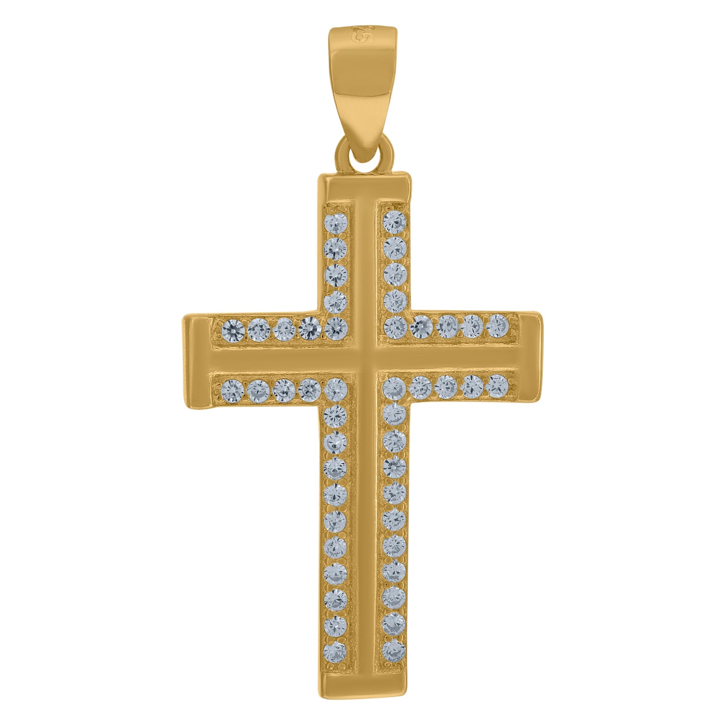 Sterling Silver Mens Cubic-Zirconia Cross Religious Charm Pendant