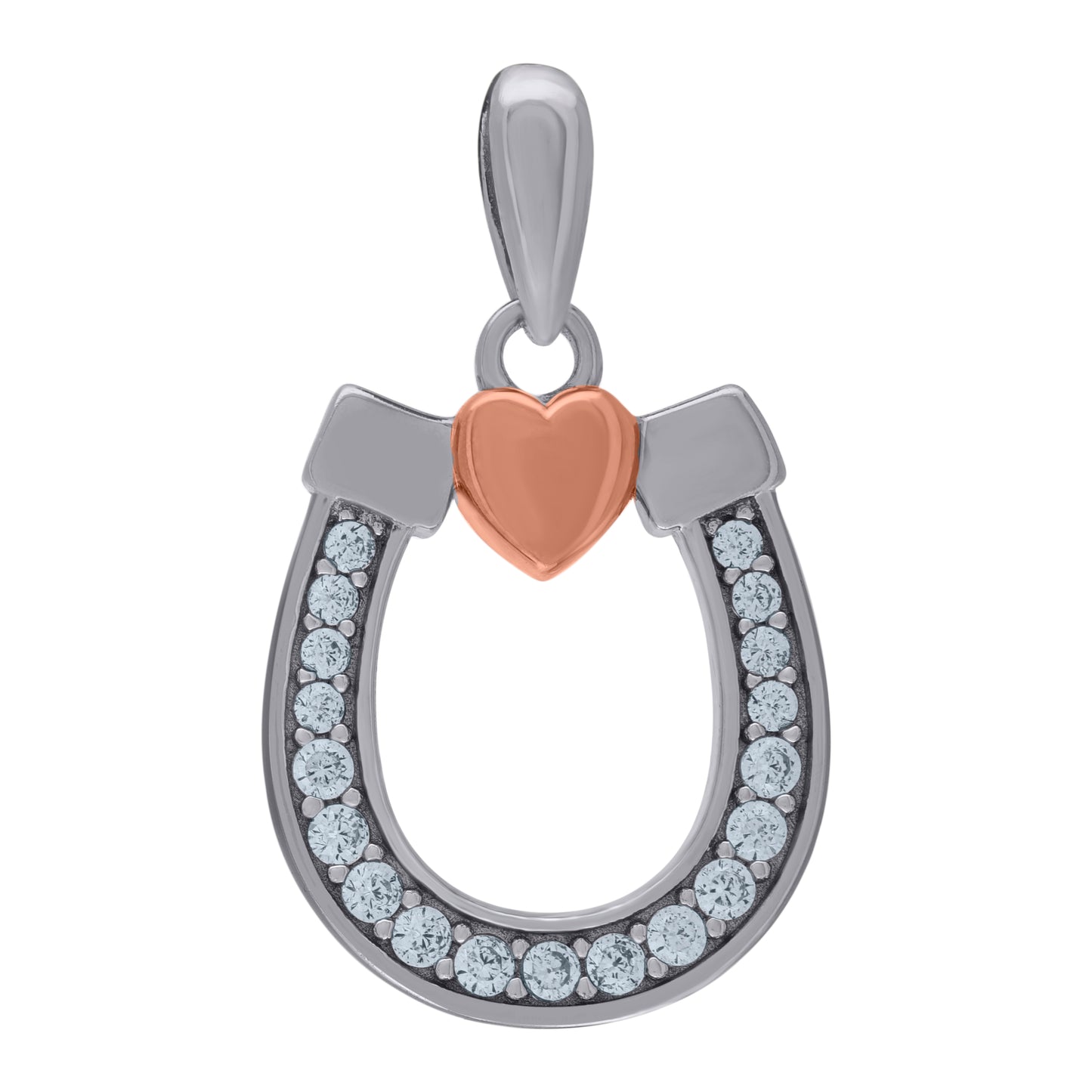 Sterling Silver Womens Cubic-Zirconia Horseshoe Good Luck Charm Pendant