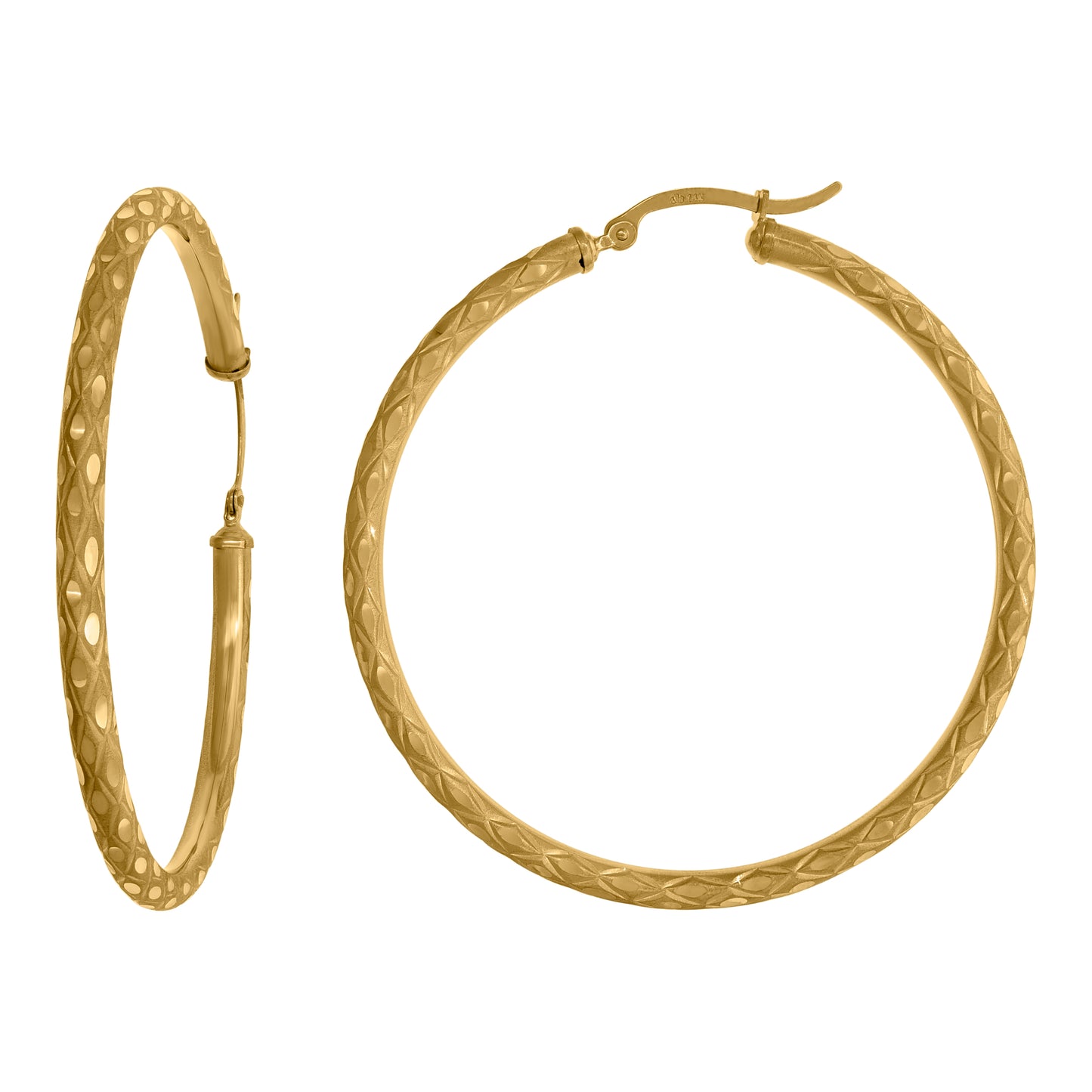 14K Yellow Gold Womens Diamond-Cut Faceted Hoop Earrings