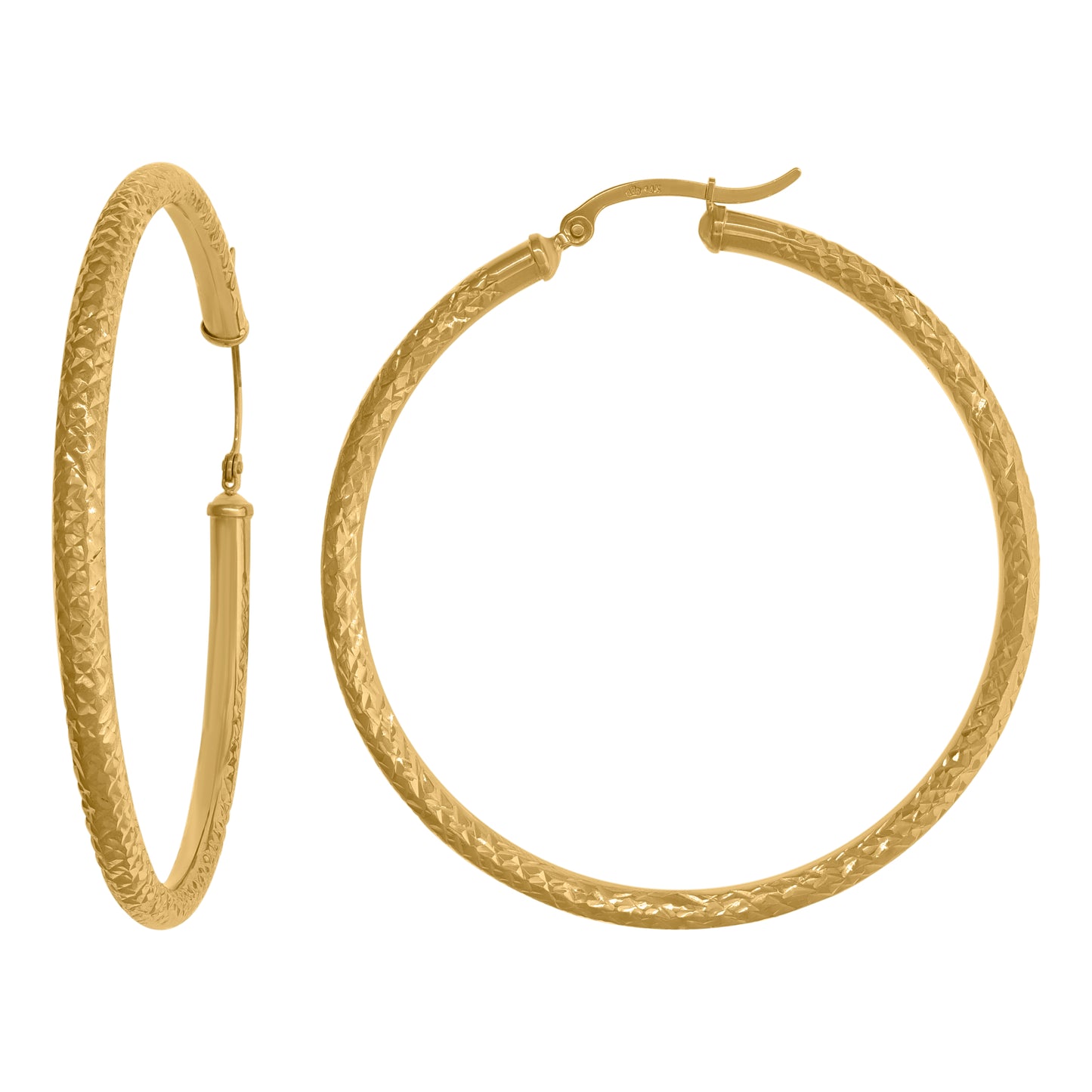 14K Yellow Gold Womens Diamond-Cut Faceted Hoop Earrings
