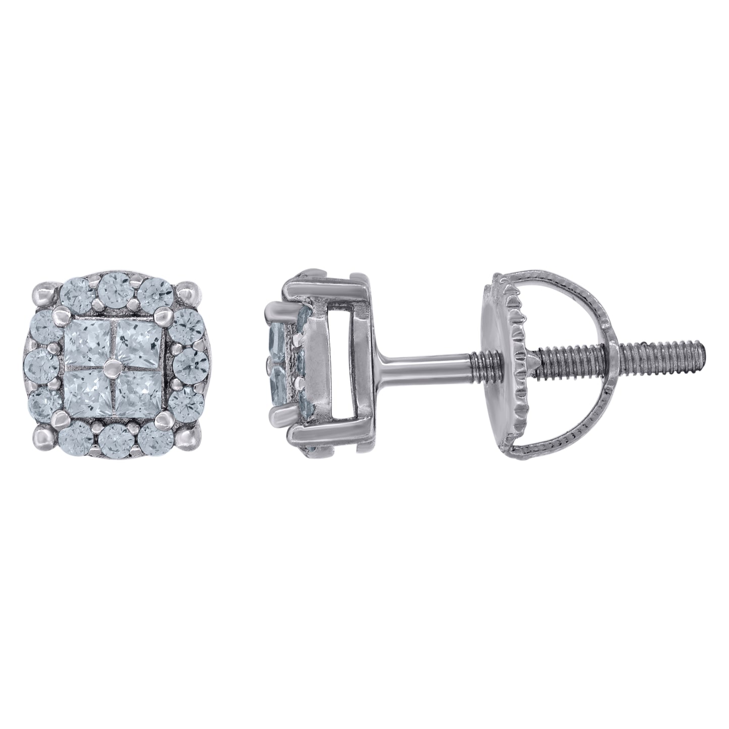 Sterling Silver Or Yellow-Tone Unisex Princess-Cut Cubic-Zirconia Fashion Stud Earrings