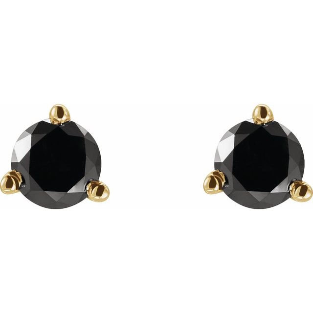 14K Yellow Gold Round 3Mm Opaque, Black Friction 3-Prong Polished 1/5 Ctw Natural Black Diamond Earrings